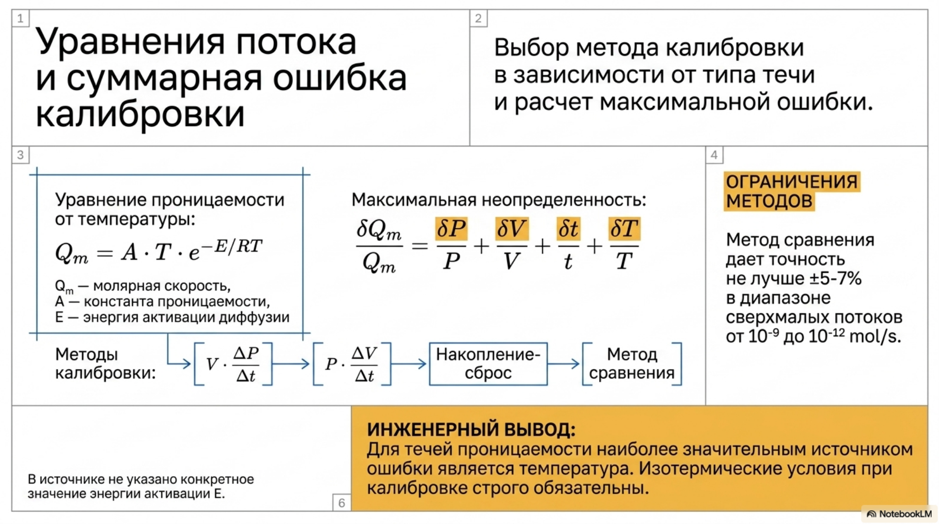 Уравнения потока и составляющие неопределённости калибровки течи